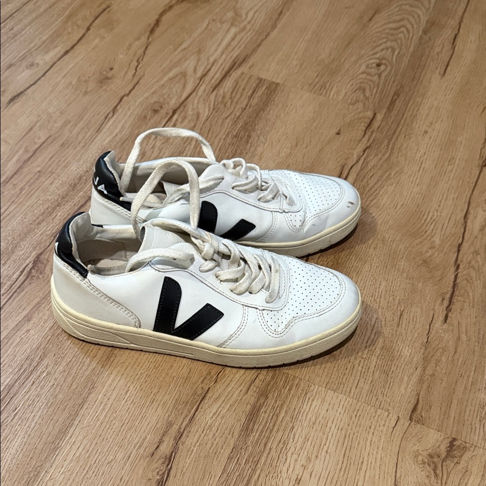 Veja White and Black Leather Sneakers